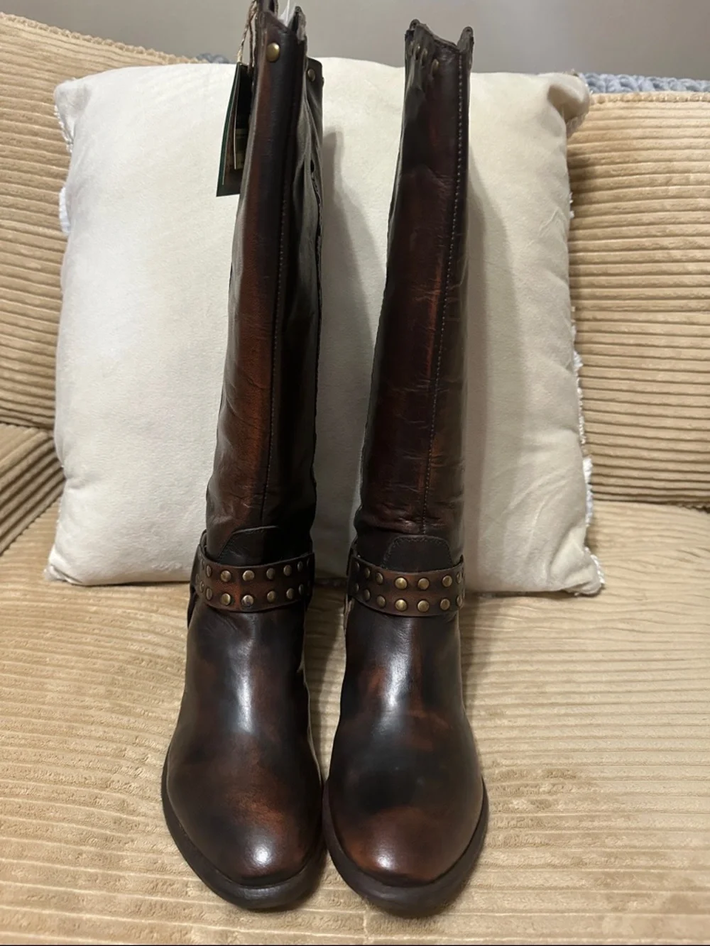 NWT Roper Miranda Dark Brown Studded Round toe Harness Riding Boots 7.5 - Picture 2 of 7